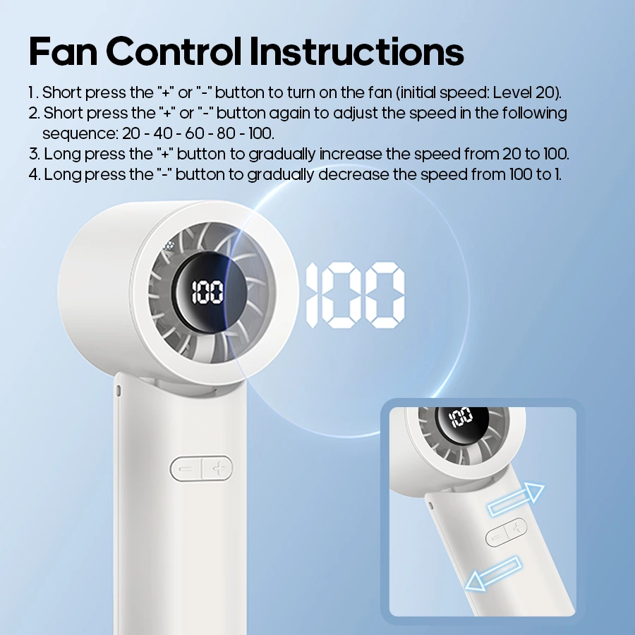 High-speed handheld fan: 100 wind speeds + three-purpose design, your portable cool butler