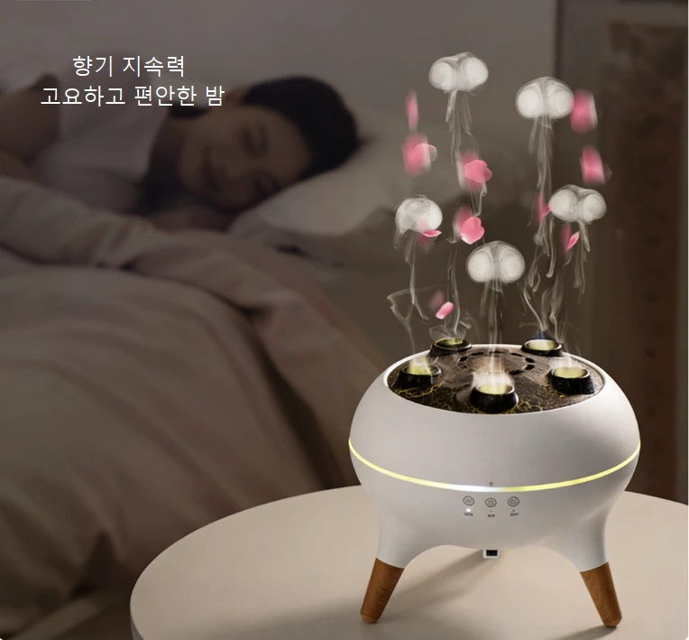 해양 치유를 느끼는 집! 창의적인 해파리 연기 고리 아로마 디퓨저, 이중 효과 가습 + 인터랙티브 분위기의 창의적인 홈 데코 아이템